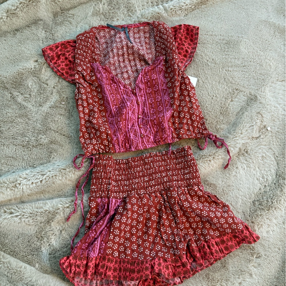 Red and Pink Patterned shorts and top